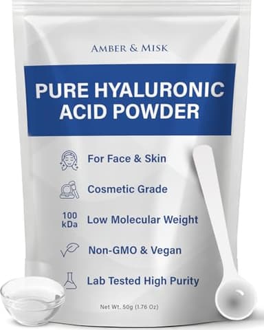 Pure Hyaluronic Acid Powder for Skin & Face - Cosmetic Grade, Low Molecular Weight, DIY Serums for Deep Penetration and Organic Skin & Body Hydration, Acido Hialuronico en Polvo, Includes Scoop (50g)