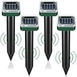 Mole Repellent Solar Powered 4 Pack,Snake Vole Repellent Outdoor, Gopher Repellent Ultrasonic Solar Powered for Lawn Garden Waterproof, Sonic Mole Spikes,Get Rid of Moles Groundhog Chipmunk Repellent