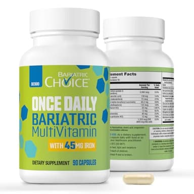 Bariatric Choice Once-Daily Bariatric Multivitamin with 45 mg of Iron | Easy to Swallow Capsule | Vitamin for Bariatric Surgery Patients | 90 Count (3-Month Supply)