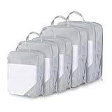 Compression Packing Cubes for Travel, 5 Set Packing Cubes for Travel Compression, Compressible Packing Cubes for Carry On and Suitcases, Light Grey