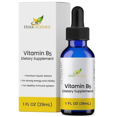 Herb-Science Liquid Vitamin B5 – 36 Servings – High Absorption Pantothenic Acid for Energy, Mood & Nerve Support – Vegan Non-GMO Alcohol Free – Better Than Capsules or Pills – 1 Fl Oz