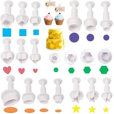 20 Pcs Cookie Cutters,Fondant Cake Cookie Plunger Cutter,Mini Plastic Biscuit Plunger Fondant Decorating Mold Heart Square Oval Circular Star Hexagon Cutters