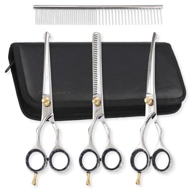 Left-Handed Pet dog Grooming Scissors Set Pro-Grade Curved Shears for Dogs Cats - Precision Crafted Sharp Blades Comfort Grip - Ideal for Cutting Curving Thinning (LH Round Tip Kit)