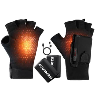 Heated Gloves for Men & Women, 10400mah Rechargeable Electric Battery & 24H USB Power, Fingerless Touchscreen Gloves for Work, Outdoor, Motorcycle, Arthritis, Hunting, Ski & Winter Warming