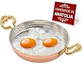 Hakan Copper Round Chef Pan | Traditional Ottoman Style Handmade Copper Frying Pan | Authentic Design Copper Cookware | Hand-Crafted Hammered Copper Sahan | Turkish Egg Omelet Skillet, 6.3”