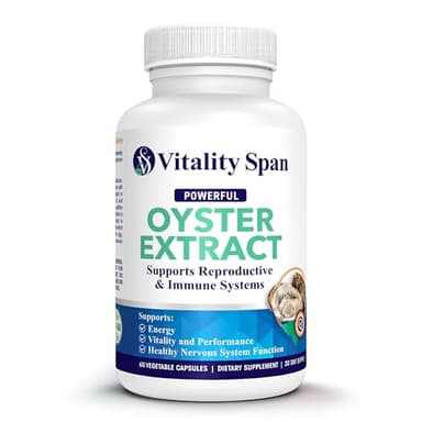 Vitality Span Oyster Extract - Pure, Highly Concentrated Supplement for Men & Women – Supports Energy & Immune Boost; Zinc, Taurine, Amino Acids, and Vitamins, 500 mg, 60 Veg Capsules, Made in USA