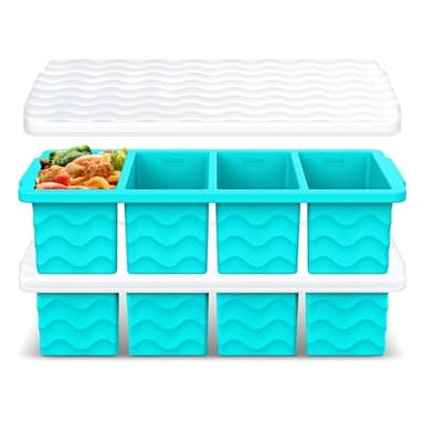 Doasuwish Silicone Freezer Molds for Soup with Lid – 1-Cup Soup Container Style Ice Cube Trays for Freezer, Meal Prep & Food Storage, Freeze 250mL/125mL Portions – 2 Pack