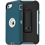 MXX Case Designed for iPhone SE Case 2020/2022 Heavy Duty Protective with Screen Protector [3 Layers] Rugged Rubber Protection Cover & Rotating 360 Degree Belt Clip SE 3rd/2nd Gen (Tuscan Teal/White)