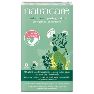 Natracare Natural Organic Cotton Curved Panty Liners for Sensitive Skin, Shaped for Extraordinary Everyday Comfort, 30 Liners Per Box (Pack of 16 Boxes, 480 Liners Total)