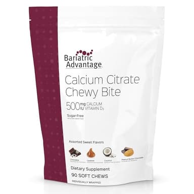 Bariatric Advantage Calcium Citrate Chewy Bites 500 mg - Highly Absorbable & Digestible - Vitamin D3 - Easily Chewable Calcium Supplement - Assorted Sweet Flavor - 90 Count