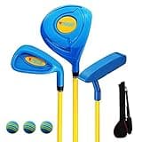 PGM Children's Golf Club Set - Can Hit Real Balls, 3 Pieces Clubs Includes Wood, Iron, and Putter, Great for Beginner Boys and Girls, Instructional Training Set