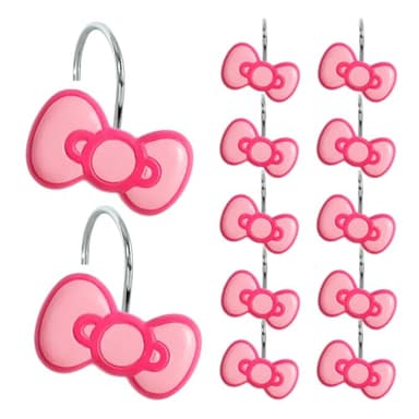 CTOHN 12-Piece Pink Bow Shower Curtain Hooks, Cute Stainless Steel Decorative Shower Hangers Rings for Bathroom Decor