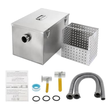 BEAMNOVA 8lbs Commercial Grease Trap Stainless Steel Interceptor for Restaurant Side Inlet