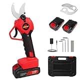 21V Electric Pruning Shears Cordless Tree Pruner Branch Cutter Gardening Scissors With 2 Pack Rechargeable Battery & Replacement Blade Set Red