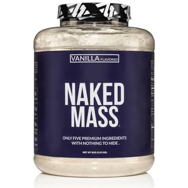 NAKED Vanilla Mass - All Natural Vanilla Weight Gainer Protein Powder - 8lb Bulk, NSF Certified, GMO Free, Gluten Free & Soy Free, No Artificial Ingredients - 1,260 Calories - 11 Servings