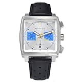 SEVEN XII Square Automatic Chronograph Watch for Men Self Wind Sapphire Crystal Business Classic Luminous Sport Wristwatch with Leather Strap S003(Silver)