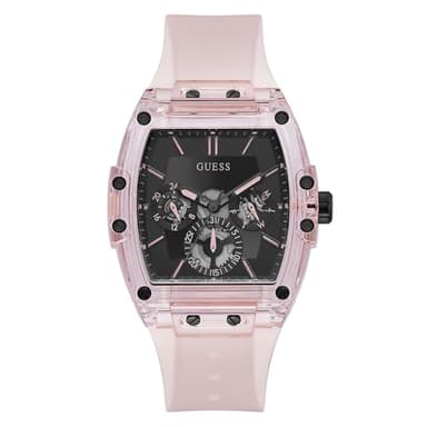 Guess Men's 43mm Watch - Pink Strap Black Dial Pink Case