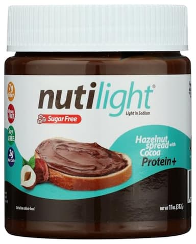 Nutilight Sugar Free Protein + Hazelnut Spread with Cocoa, Keto and Diabetic friendly, Non-GMO, Gluten and Soy Free, 11 Ounces (Pack of 1)