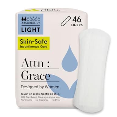 Attn: Grace Panty Liners for Women - 46 Liners – for Light Urinary Incontinence, Bladder Leakage or Postpartum - 100% Breathable & Plant-Based Materials Active Odor Control - Free from Harsh Chemicals