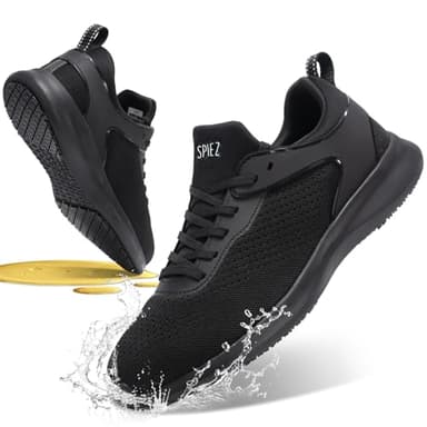 SPIEZ Kitchen Shoes for Men, Mens Nonslip Work Shoes Restaurant, Slip-On Breathable Lightweight Fashion Sneakers, Black US 11