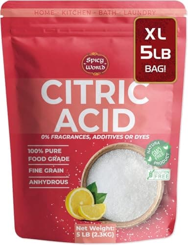 Pure Citric Acid 5 LB Bulk Bag - 100% Natural, Food Grade, Non-GMO - Citric Acid Powder for Cleaning, Bath Bombs, Preserving | Fine Granular | Premium Quality by Spicy World