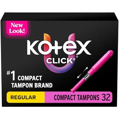 U by Kotex Click Compact Tampons, Regular Absorbency, Unscented, 192 Count (6 Packs of 32) (Packaging May Vary)