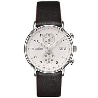 Junghans Form C Chronoscope Quartz Matt Silver Watch | Black Calfskin 041/4771.00