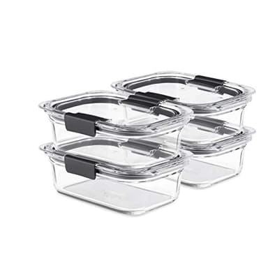 Rubbermaid Brilliance Glass Food Storage Containers, 3.2 Cup, Set of 4, BPA-Free, Leak-Proof, Clear
