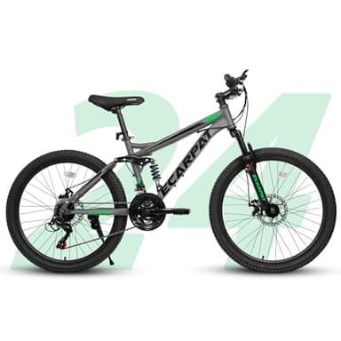 Ecarpat Full Dual Suspension 24 Inch Mountain Bike, 21-Speed Disc Brake, Front Fork Rear Shock Absorber Carbon Steel Frame Mountain Bike, Mens Womens Trail Commuter City Bicycles