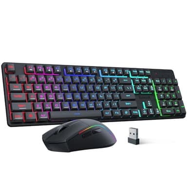 Redragon S107KS Wireless Gaming Keyboard and Mouse, RGB Backlit, 3 Mode (Wired/2.4G/BT), Up to 10,000 DPI Gaming Mouse with Software, Ultra Lightweight 65g, 25 Key Anti-Ghosting Keyboard for PC