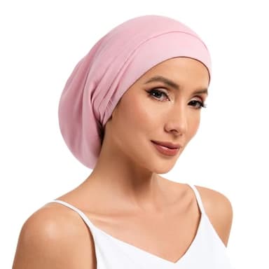 Mulberry Silk Bonnet for Sleeping Women, 22 Momme 100% Silk Lining Hair Wrap for Sleep, Adjustable Night Cap Slouchy Beanie Hat for Curly Hair(1Pcs,Pink)