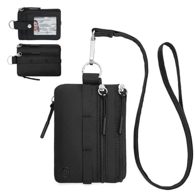 BOSTANTEN Small Wallet RFID, Minimalist Zip ID Case Wallet with Lanyard Keychain, Water Resistant Card Wallets for Women & Men, Black