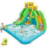 HONEY JOY Inflatable Water Slide, 6 in 1 Kids Bouncer Water Park w/Climbing Wall & 2 Long Slides, Splash Pool, Water Cannons, Indoor Outdoor Blow Up Water Slides for Backyard(with 480W Blower)