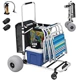 GDLF Beach Cart for All Types of Sand, Foldable Beach Cart with Adjustable Handle and 12" Balloon Wheels, Heavy Duty Aluminum Sand Wagon 220LBS Loading Capacity and Large Cargo Deck 29.5" x 16"
