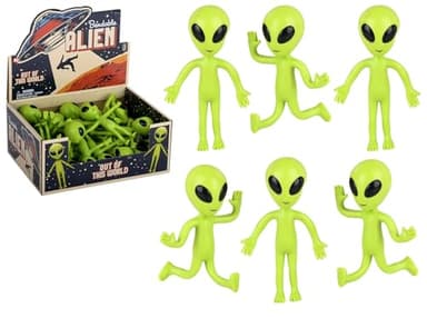 Zugar Land Bendable Rubber Neon Green Aliens - 6 Pack. (4") Action Figures Bendable UFO Aliens Limbs Sensory Stress Relief Fidget Toys. Great Party Favor Trick or Treat Supplies
