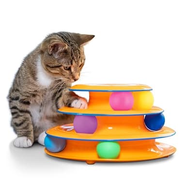 Catstages Tower of Tracks Cat Toy – 3-Level Track Tower with 6 Balls, Interactive Cat Toy for Indoor Enrichment