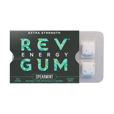 Rev Gum Caffeine Energy Gum | Extra Strength 100mg of Caffeine per Gem | Spearmint Sugar Free Caffeine Gum - Low Calorie Chews to Help You Stay Alert, Awake and Focused - Mint Chewing Gum - 12 Packs (72 Count)