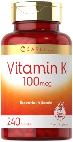 Carlyle Vitamin K 100 mcg | 240 Tablets | Vegetarian, Non-GMO, Gluten Free | Vitamin K Supplement