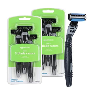 Amazon Basics 3-Blade Disposable Razors for Men, Close and Comfortable Shave, Reduces Irritation, 6 Count, 2 Packs of 3 (Previously Solimo)