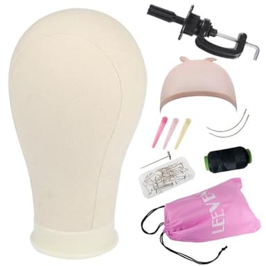 Leeven 21"-24" Poly Canvas Block Head Professional Mannequin Canvas Head for Making, Drying,Styling Wigs with Table Clamp Stand 22 Inch