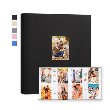 Photo Album 4x6 600 Photos with Writing Space Linen Cover with Front Window Picture Album, 600 Photos 4x6 Photo Album Book for Wedding Kids Travel Family Baby Pictures (Black)