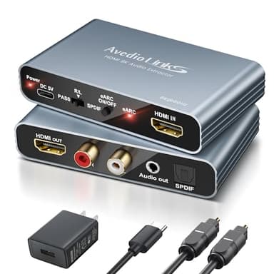 8K eARC HDMI Audio Extractor Converter, 4K@120Hz ARC HDMI Adapter to Optical/SPDIF RCA 3.5mm AUX Audio Adapter Converter Splitter Support LPCM 5.1/DTS/DSD for Laptop/TV Box/DVD/PS5/Soundbar/Speaker