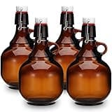 Dandat 4 Pcs Growlers for Beer Amber Glass Bottles Beer Bottles Glass Jar with Lid liquid Jugs Soda Cider Alcohol Wine Home Brewing Fermenting(34 oz)