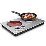 CUSIMAX 1800W Ceramic Electric Hot Plate for Cooking, Dual Control Infrared Cooktop, Double Burner, Portable Countertop Burner, Glass Plate Electric Cooktop, Silver, Stainless Steel-Upgraded Version
