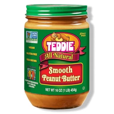 Teddie All Natural Peanut Butter, Smooth, Gluten Free & Vegan, 16 Ounce Glass (Smooth, Pack of 1)