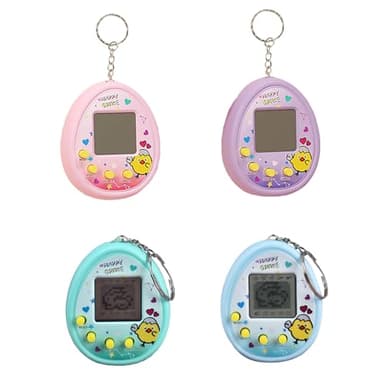 4 Pieces Virtual Electronic Digital Pets Keychains Nostalgic 168 Giga Pets in One Virtual Cyber Digital Nostalgic Handheld Electronic Toys for Kids Funny Play (Printed Color Version)