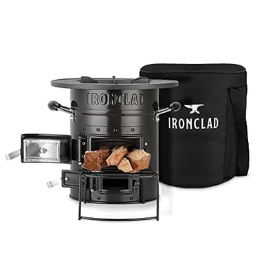 IronClad Supply Rocket Stove – Camping Wood Stove for Emergency Preparedness, Survival, Off Grid Living Supplies – Portable Wood Burning Stove with Canvas Storage Bag and Fuel Support System