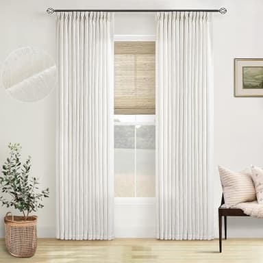 Pinch Pleated Linen Curtains 96 Inches Long for Living Room 2 Panel Set Cream Ivory Light Filtering Pinch Pleat Hooks Rings Back Tab Neutral Boho Farmhouse 96 Inch Curtain Drapes for Bedroom Window