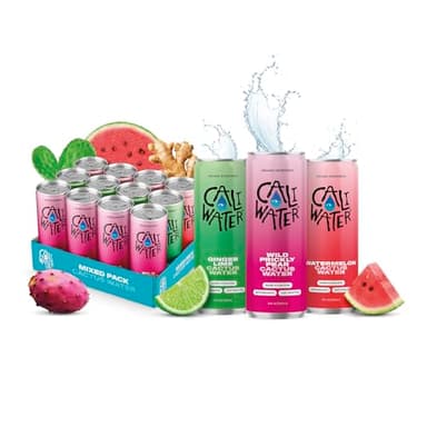 Caliwater - Organic Cactus Water - Variety Pack - Ginger Lime, Prickly Pear, Watermelon - Coconut Water Alternative - Plant Based Hydration - Skin Care, Electrolyte Drinks - Flavored Water - 12 Cans