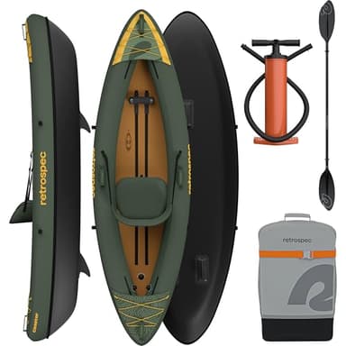 Retrospec Coaster 1 Person Inflatable Kayak, 220lb Weight Capacity, Puncture Resistant, Lightweight Inflatable Kayak for Adults with Pump, Paddle and Easy to Carry Bag